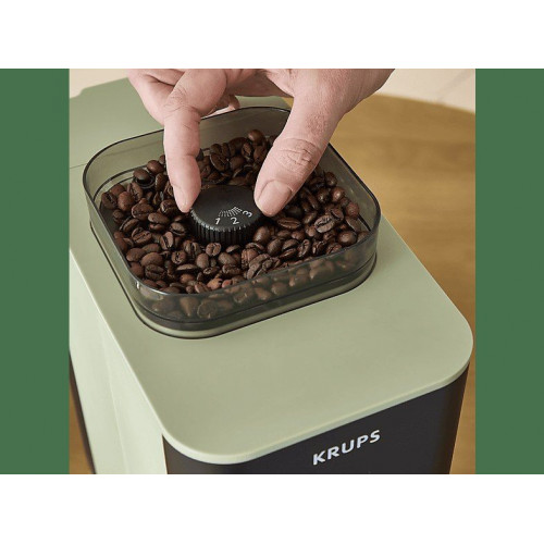 Cafetera superautomática - Krups Coffee Crush, Café en grano y molido, 15 bares, 2 recetas de café, Táctil, Compacta, 3 niveles de molienda, Verde