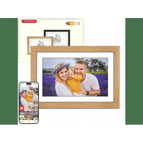 Marco de fotos digital de madera  - PF-WOOD 10 WiFi Pro MANIKE, Madera de roble