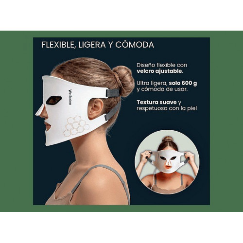 Máscara LED facial - WELLBEINN Redinn Mask | Máscara De Luz Roja, Sin afeitadora incluida, Niveles de funcionamiento: 4 modos de luz, Negro