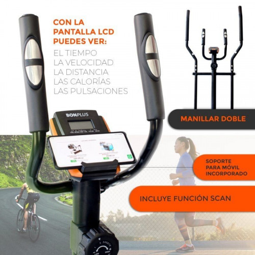 Bonplus Bicicleta Elíptica con 8 Niveles de Resistencias, Pulsómetro y Panel de Control LCD