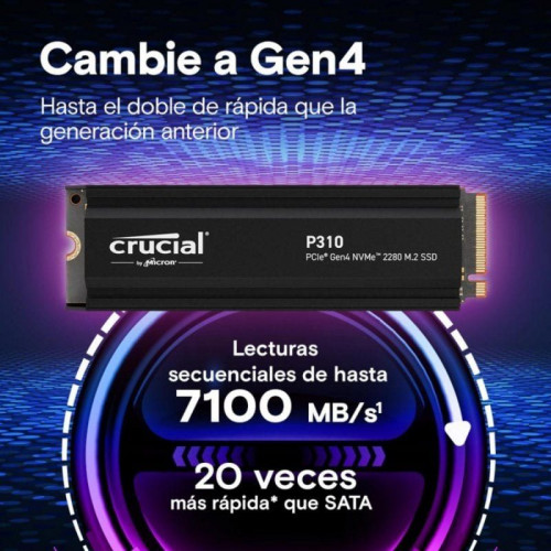 SSD Crucial P310 2TB M.2 PCIe Gen4 NVMe 7100MB/s Disipador Térmico Licencia Oficial PS5