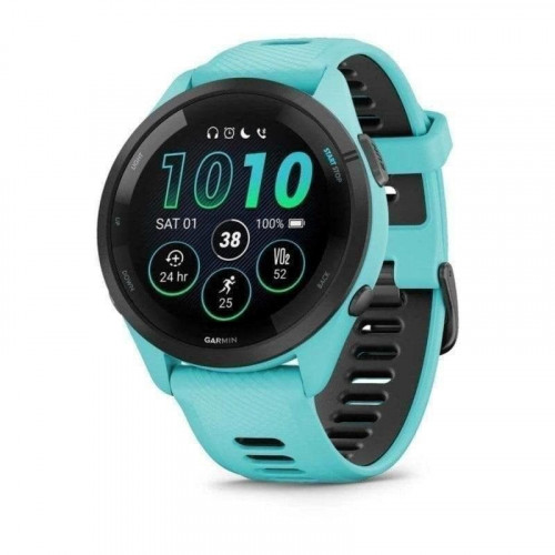 Garmin Forerunner 265 46mm Bisel negro con carcasa en turquesa y correa de silicona turquesa/negro