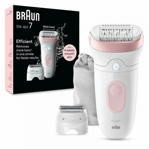 Depiladora Braun Silk-épil 7 7-030 40 pinzas MicroGrip Rosa Blanco Batería