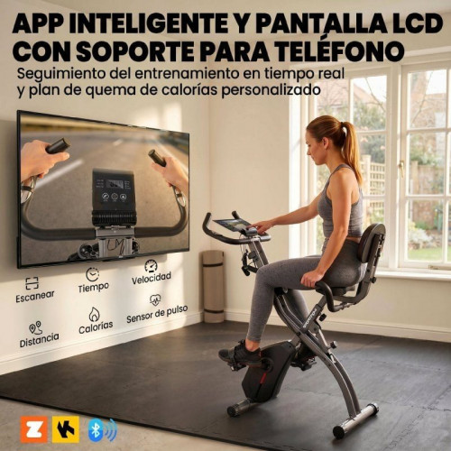 Sportnow Bicicleta Estática Plegable Con 8 Niveles Resistencia Bandas Bluetooth