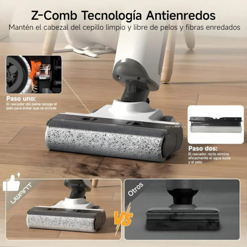 Aspiradora Fregadora Uwant D500 Seco y Húmedo Sin Cable 17000Pa 230W 30-59min
