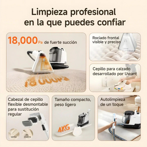Aspiradora de Agua Uwant Y100 Steam Autolimpieza 18kPa 1750W Doble Depósito 1.2L