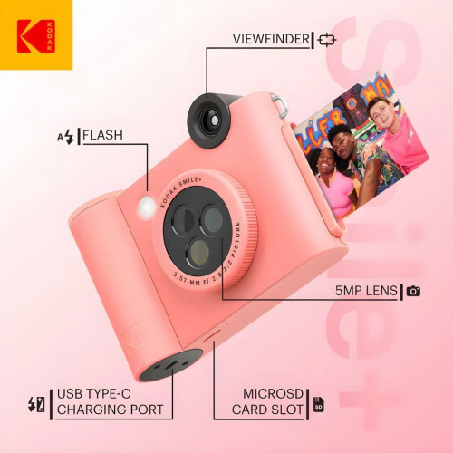 Cámara instantánea Kodak Smile+ 2x3 Zink Zero Ink 2x3 pulgadas 10MP