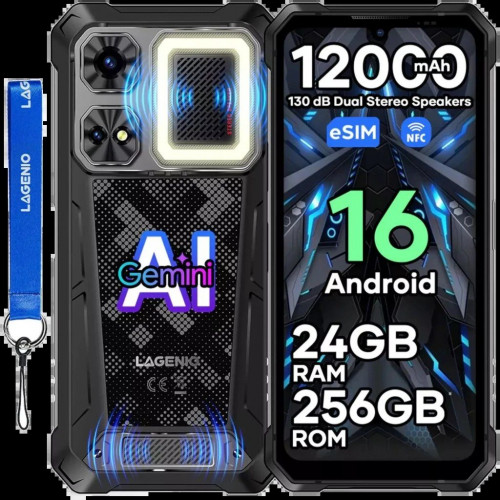 Lagenio Rhino 1 Pro 256GB Negro Altavoces duales 8GB de RAM Luz de camping