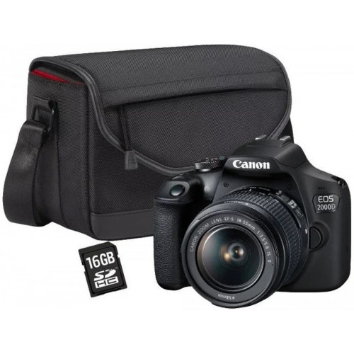 Kit Cámara Réflex CANON EOS 2000D + 18-55 mm DC + Bolsa SB130 + 16 GB (24.1 MP - Sensor APS-C - ISO: 100 a 12800)