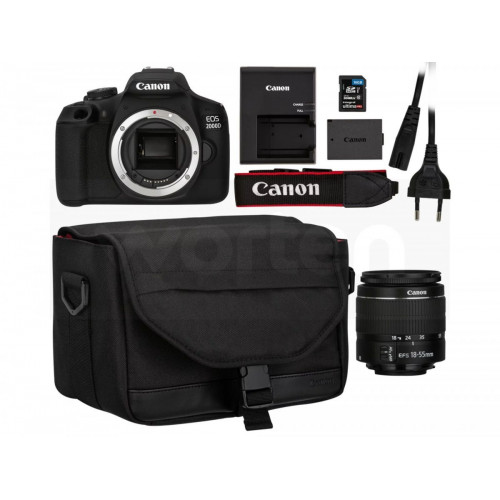 Kit Cámara Réflex CANON EOS 2000D + 18-55 mm DC + Bolsa SB130 + 16 GB (24.1 MP - Sensor APS-C - ISO: 100 a 12800)