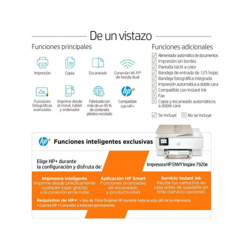 Impresora HP Envy Inspire 7920E (Multifunción - Inyección de Tinta - Wi-Fi - Instant Ink)