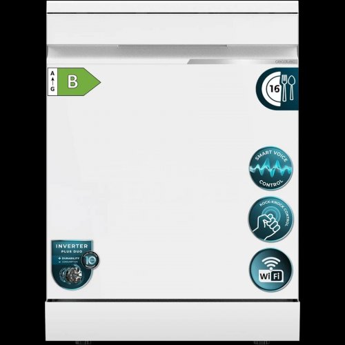 Cecotec Lavavajillas Libre Instalación 60cm 16 Servicios con WiFi Bolero Aguazero 7000 Matt White Glass Connected. Motor