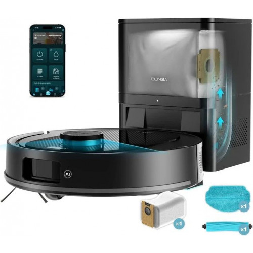 Cecotec Robot aspirador y Friegasuelos con base de autovaciado e IA Conga Y80 . Navegación Láser e Inteligencia Artificial