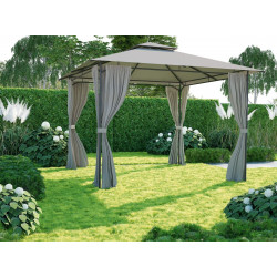 Cenador de acero con cubierta y cortinas NATERIAL Oxis de 403 x 302 cm beige