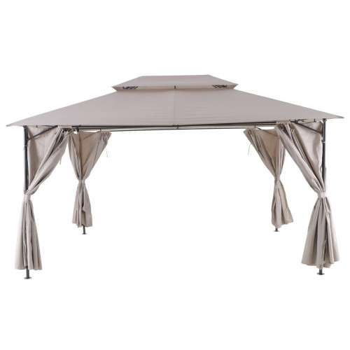 Cenador de acero con cubierta y cortinas NATERIAL Oxis de 403 x 302 cm beige