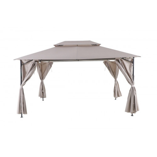 Cenador de acero con cubierta y cortinas NATERIAL Oxis de 403 x 302 cm beige