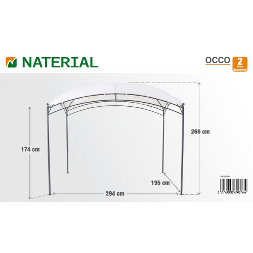 Cenador de aluminio con cubierta NATERIAL Occo de 200 x 300 cm gris