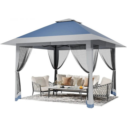 Cenador plegable de 4 x 4 m: techo con doble ventilación, mosquitera, altura ajustable, refugio solar impermeable y resistente a los rayos uv