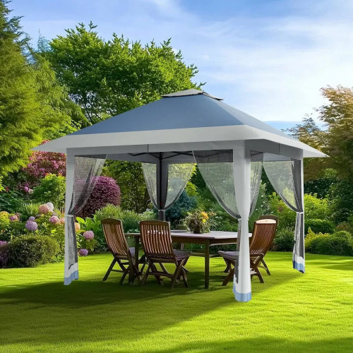 Cenador plegable de 4 x 4 m: techo con doble ventilación, mosquitera, altura ajustable, refugio solar impermeable y resistente a los rayos uv