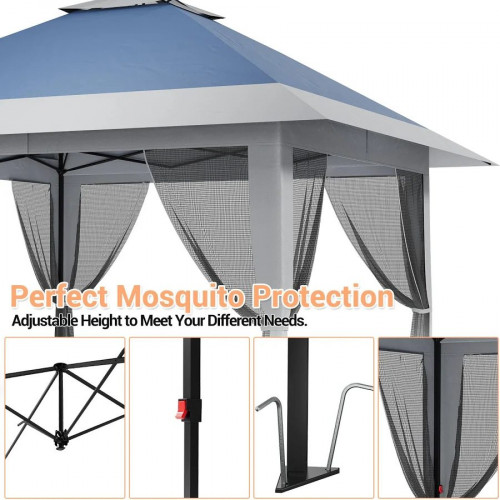 Cenador plegable de 4 x 4 m: techo con doble ventilación, mosquitera, altura ajustable, refugio solar impermeable y resistente a los rayos uv
