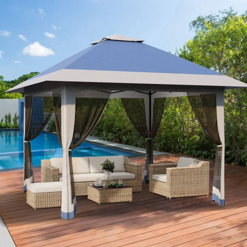 Cenador plegable de 4 x 4 m: techo con doble ventilación, mosquitera, altura ajustable, refugio solar impermeable y resistente a los rayos uv