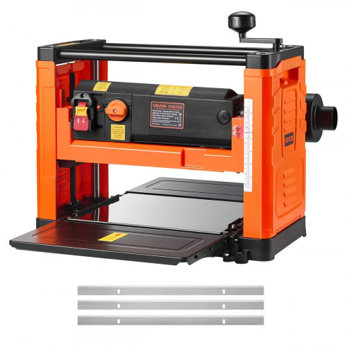 Cepilladora eléctrica madera VEVOR, 3 cuchillas, mesa 33 cm, 2000 W, 23500 rpm, 2 rodillos, antisobrecarga, 2 velocidades, maderas duras/blandas