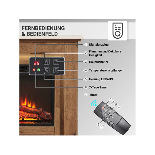 Chimenea eléctrica BALDERIA Finn - Chimenea de pie, calefacción 2000 W - Roble oscuro