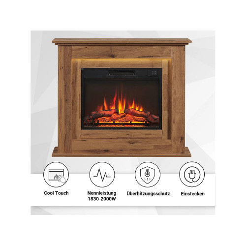 Chimenea eléctrica BALDERIA Finn - Chimenea de pie, calefacción 2000 W - Roble oscuro