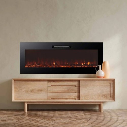 Chimenea Eléctrica de Pared Empotrable Para Interior 2000w Kekai Oregon 127x16x48 cm Con Simulación de Fuego 2 Niveles Con Mando