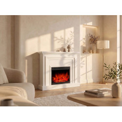 Chimenea eléctrica de suelo con manto - L. 120 x Pr. 33 x Alt. 101,5 cm - Blanco - OTANI