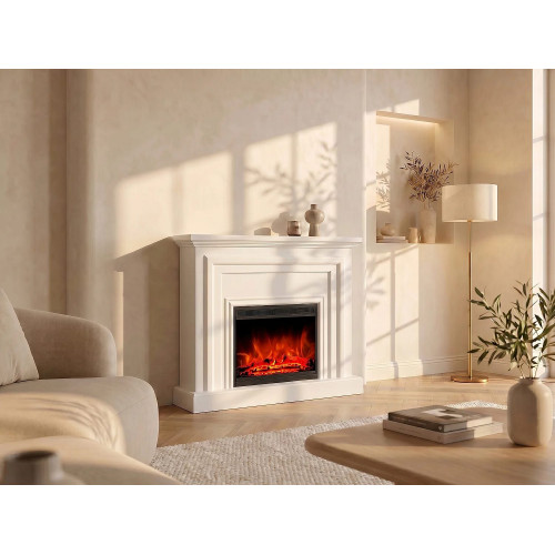 Chimenea eléctrica de suelo con manto - L. 120 x Pr. 33 x Alt. 101,5 cm - Blanco - OTANI