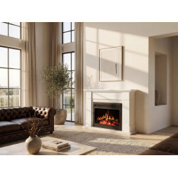 Chimenea eléctrica de suelo con manto - L. 134 x Pr. 34 x Alt. 105,2 cm - Blanco - ESUKO