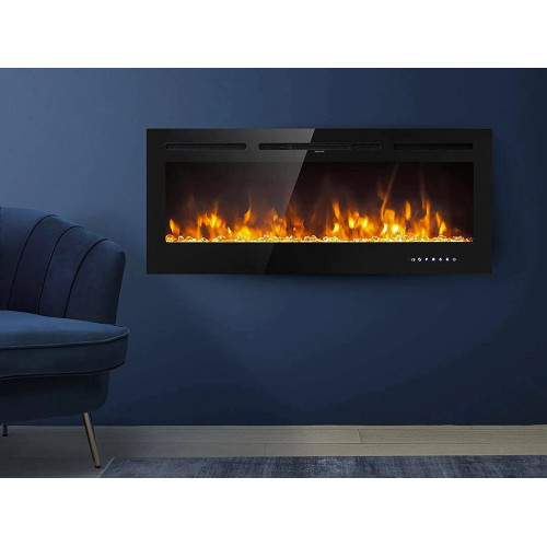 Chimenea eléctrica Potoprens, 30 m2 calefactable, 14x102x55h cm negra, potencia (kW) 0.75/1.5, interior