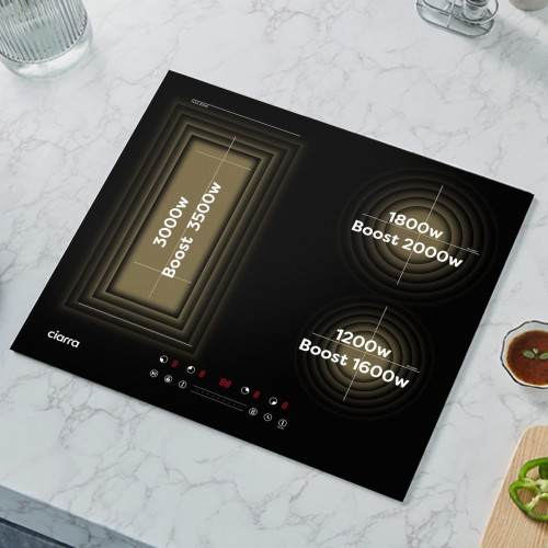 CIARRA Placa de Inducción 4 Fuegos 59 cm 7200 W Zona Flex 9 Niveles Boost Temporizador 99 min Función Pausa Negro CD4BFBIH