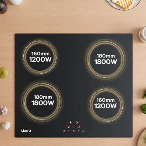 Ciarra Placa inducción 59cm 6000w Placa Vitrocerámica Temporizador Pulsador táctil cd4bih-d