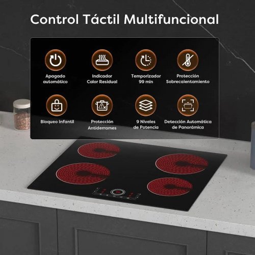 Ciarra Vitrocerámica Encastrable 60cm Para Cocina Familiar 4 Fuegos