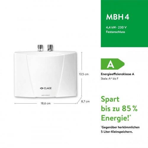 CLAGE calentador de agua, 2,5 l/min, resistente a la presi&oacut