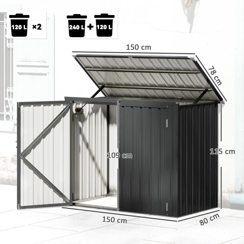 Cobertizo Para Contenedor De Basura Doble De Acero Galvanizado Con Tapa Abatible