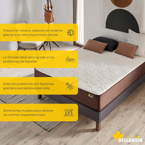 Colchón 150x200, Viscoelástico Alta Firmeza Descansin, Ideal para Personas con Dolores de Espalda, Premium, Tejido Transpirable y Antiacaros