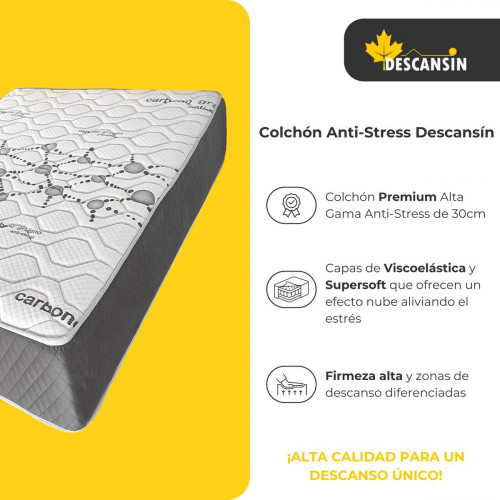 Colchón 30cm Viscoelástico 120x200 Alta gama | Ideal para Personas con Dolores de Espalda | Alta Firmeza | Carbono-Grafeno Anti-Stress