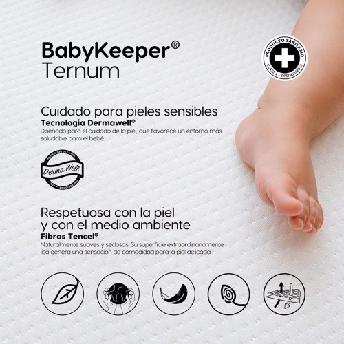 Colchón de cuna Ternum BabyKeeper - colchón espuma ECA con tejido transpirable y antibacteriano | Certificado Sanitario Blanco