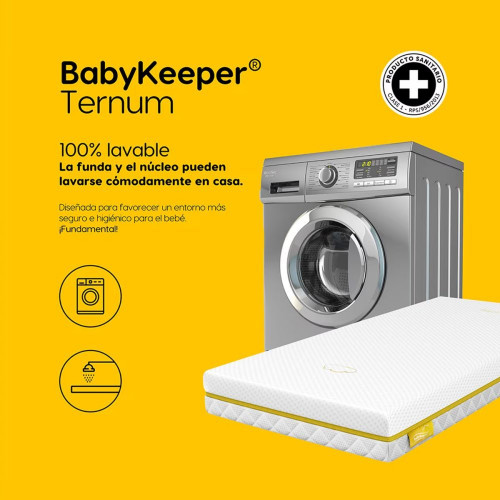 Colchón de cuna Ternum BabyKeeper - colchón espuma ECA con tejido transpirable y antibacteriano | Certificado Sanitario Blanco