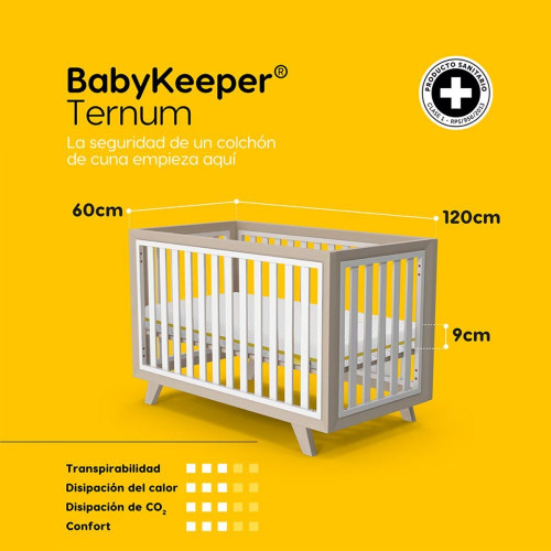 Colchón de cuna Ternum BabyKeeper - colchón espuma ECA con tejido transpirable y antibacteriano | Certificado Sanitario Blanco