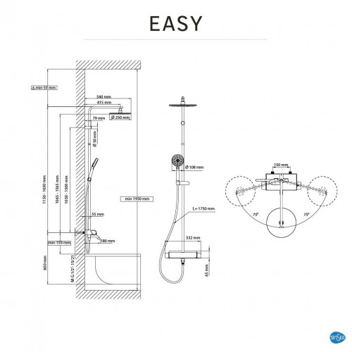 Columna de bañera termostática SENSEA Easy gris cromado