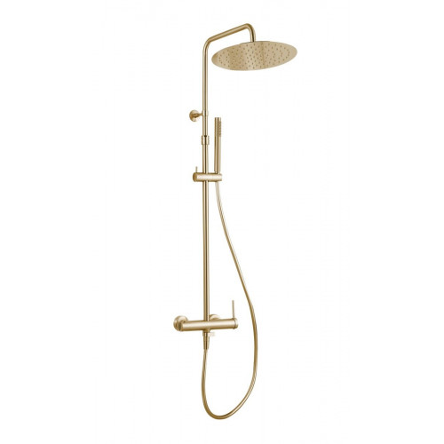 Columna de ducha con grifo Monomando ESSEBAGNO ENVOL II ENVOL II Dorado Satinado Rociador 30 cm Redondo extraplano Barra extensible Sistema antical Con ahorro de agua