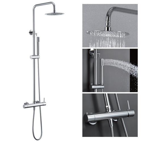 Columna de ducha con grifo monomando | Rociador Redondo acero inox. S.304 Ø20 cm | Extraplano Antical Acabado Cromo