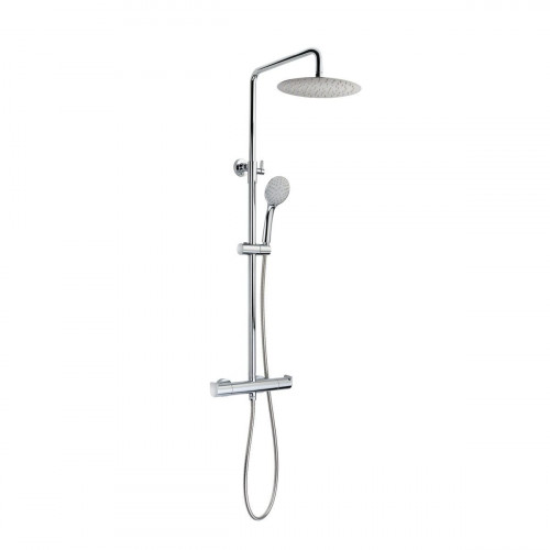 Columna de ducha con grifo Monomando STROHM TEKA Ethika Cromo Brillo Rociador 25 Redondo extraplano Barra extensible Sistema antical Con ahorro de agua