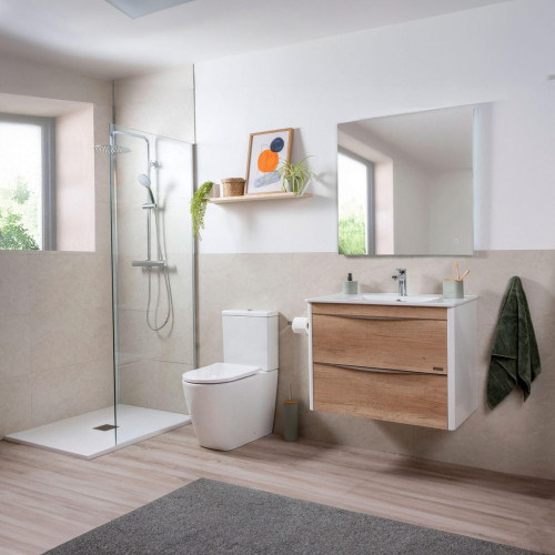 Columna de ducha con grifo Monomando STROHM TEKA Ethika Cromo Brillo Rociador 25 Redondo extraplano Barra extensible Sistema antical Con ahorro de agua