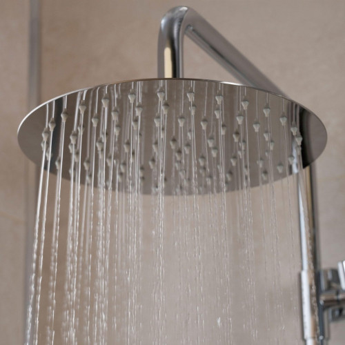Columna de ducha con grifo Monomando STROHM TEKA Ethika Cromo Brillo Rociador 25 Redondo extraplano Barra extensible Sistema antical Con ahorro de agua