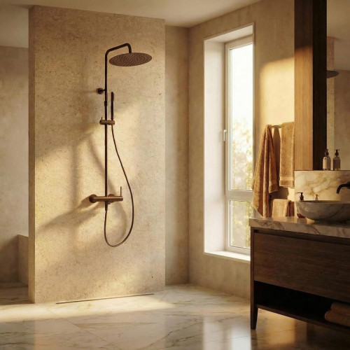 Columna de ducha monomando ESSEBAGNO ENVOL II cobre cepillado